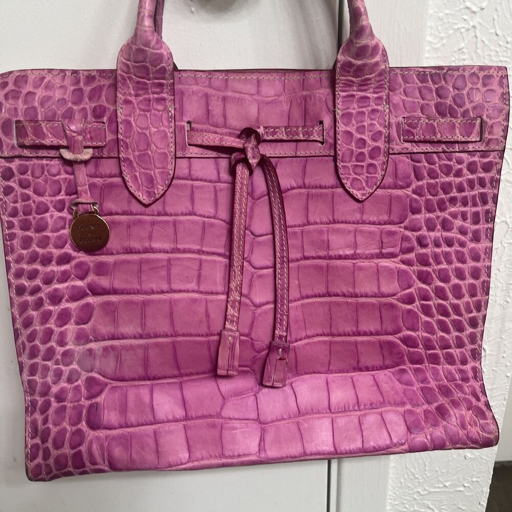 DOONEY & BOURKE Vintage Crocodile Embossed Leather Handbag Satchel Handle Pink - Picture 2 of 11